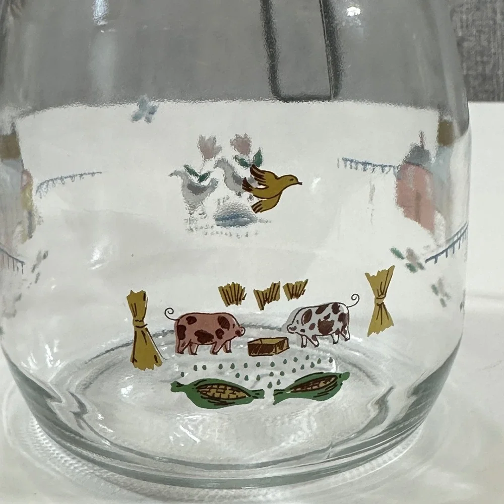 ARC France Glass Canister Heartland Farm Scene Set 2 3/4L Clear Clamp Lid Jar